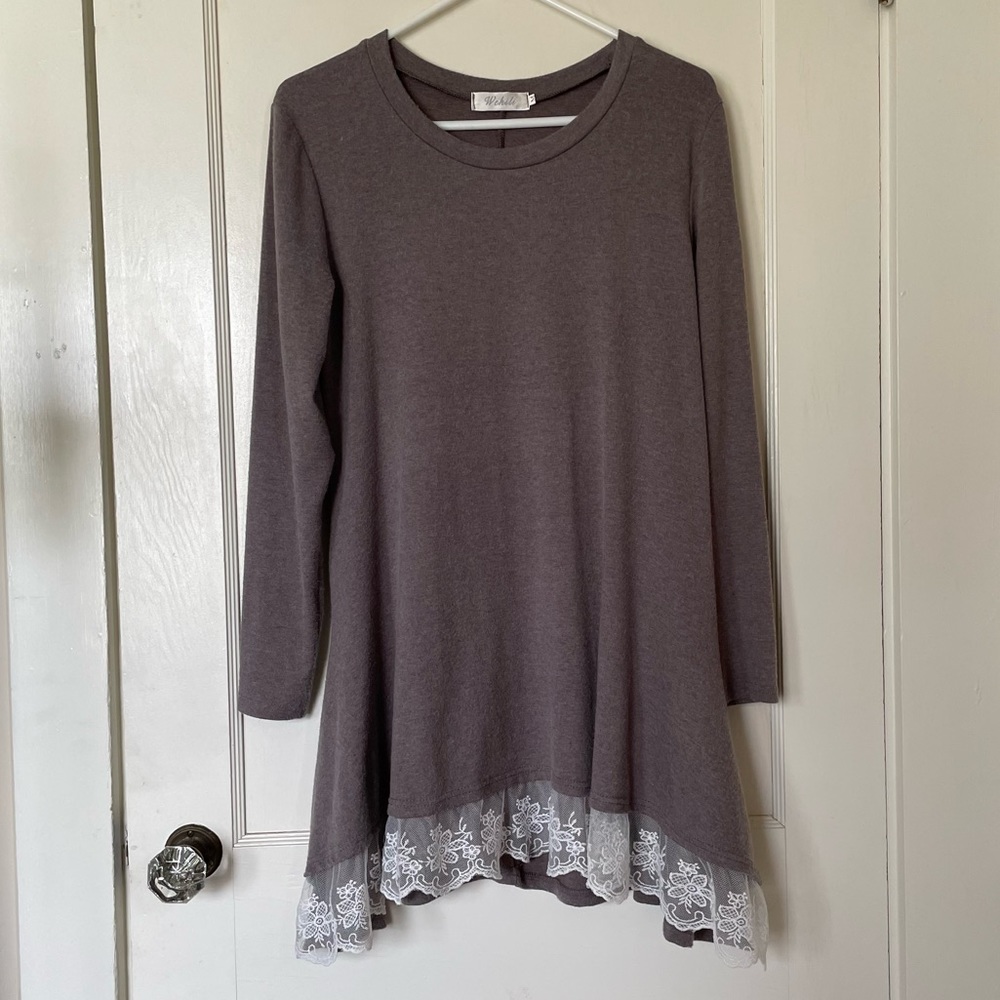Lace Trimmed Sweater Dress